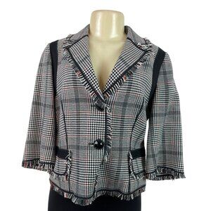 Etcetera 3/4 Sleeve Cropped Blazer Jacket With Fringe Trim & Button Front Size 8